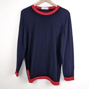 Vintage Jaeger Navy Blue W/ Red Trim Wool Sweater